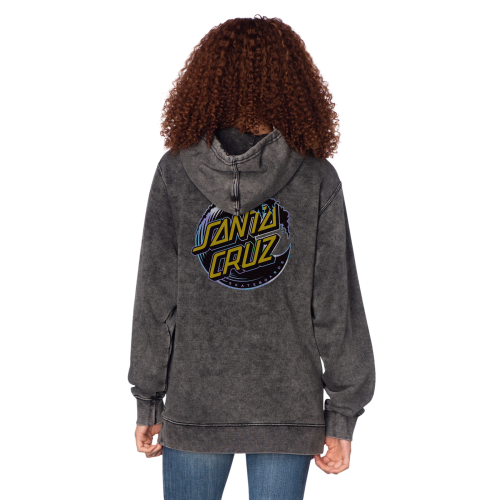 Santa Cruz Wave Dot P/O Hooded Relaxed Long Sweatshirt Womens Black Mineral Wash