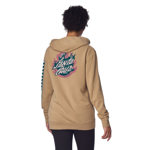 Santa Cruz Ultimate Flame Dot P/O Hooded Relaxed Long Sweatshirt Womens Pigment Sandstone