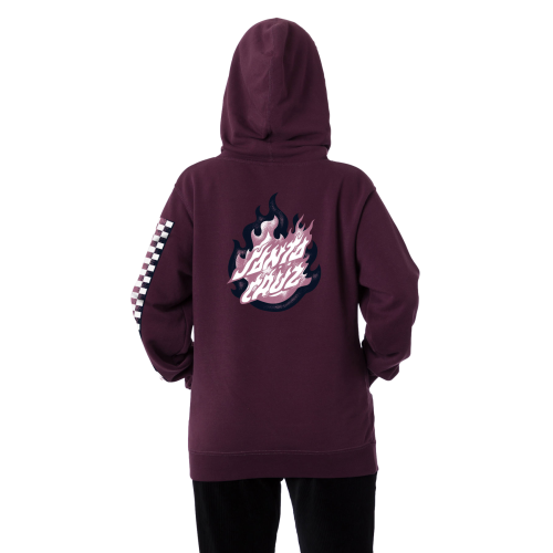Santa Cruz Ultimate Flame Dot P/O Hooded Relaxed Long Sweatshirt Womens Wine Berry