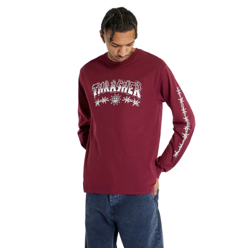 Thrasher Barbed Wire L/S Tee Burgundy