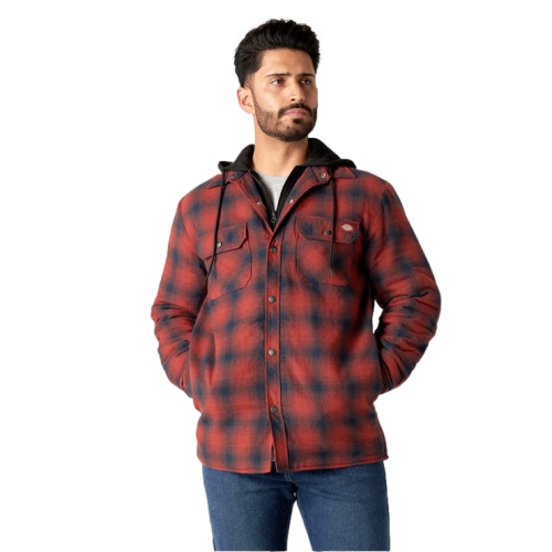Dickies Flannel Hooded Shirt Jacket Navy/Brick Men's