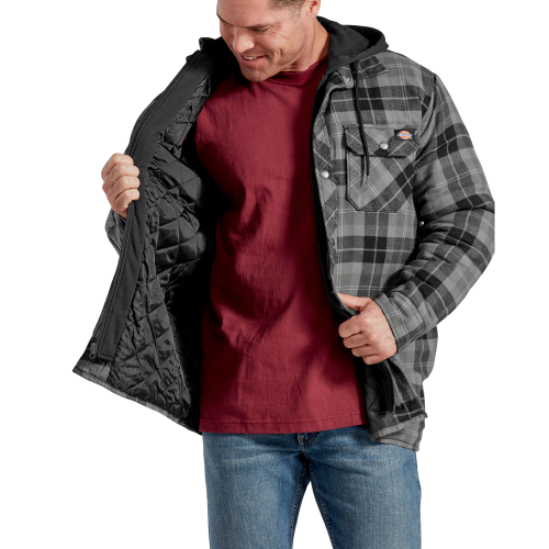 Dickies Flannel Hooded Shirt Jacket Black/Grey Men's