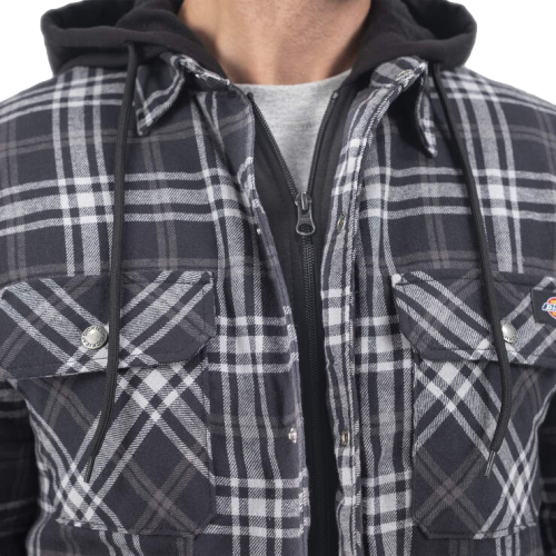 Dickies Flannel Hooded Shirt Jacket Black/Charcoal Men's
