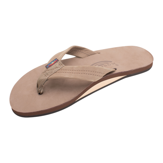 Rainbow Single Layer Premier Leather with Arch Support 1" Strap Dark Brown Sandals