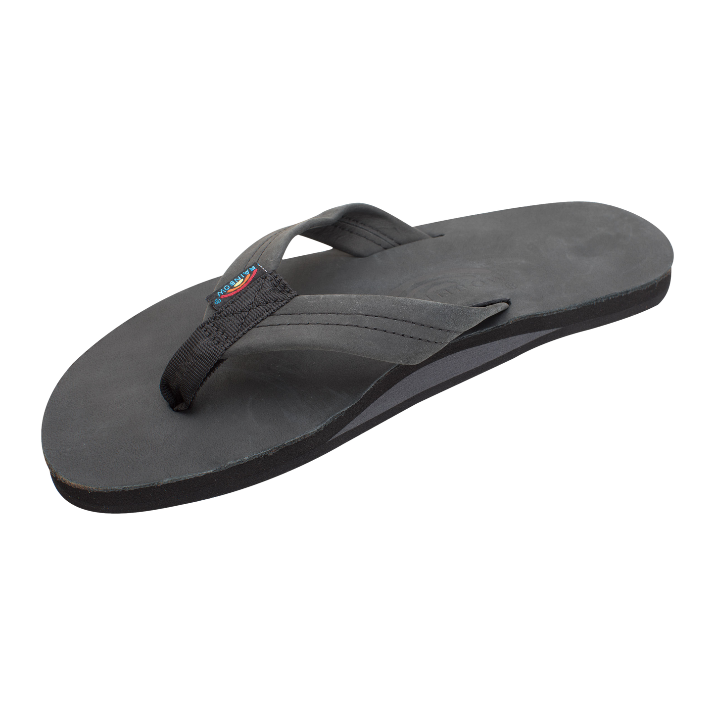 Rainbow Single Layer Premier Leather with Arch Support 1" Strap Black Sandals