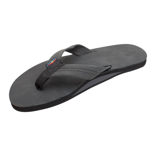 Rainbow Single Layer Premier Leather with Arch Support 1" Strap Black Sandals