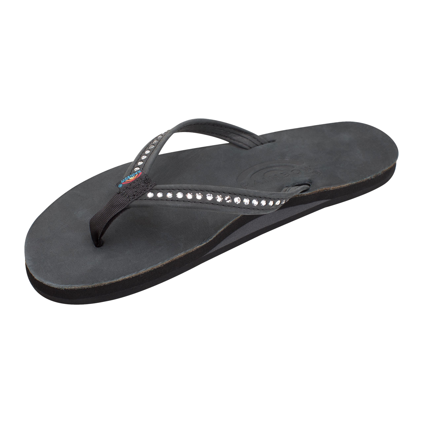 Rainbow Narrow Strap with Swarovski® Crystals Black Sandals