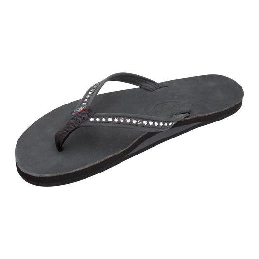 Rainbow Narrow Strap with Swarovski® Crystals Black Sandals