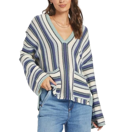 Roxy Sayulita Stripe Print V-Neck Poncho Women