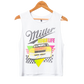 Junk Food Miller High Life Yellow Car Checkers Cropped Muscle Tank Women White