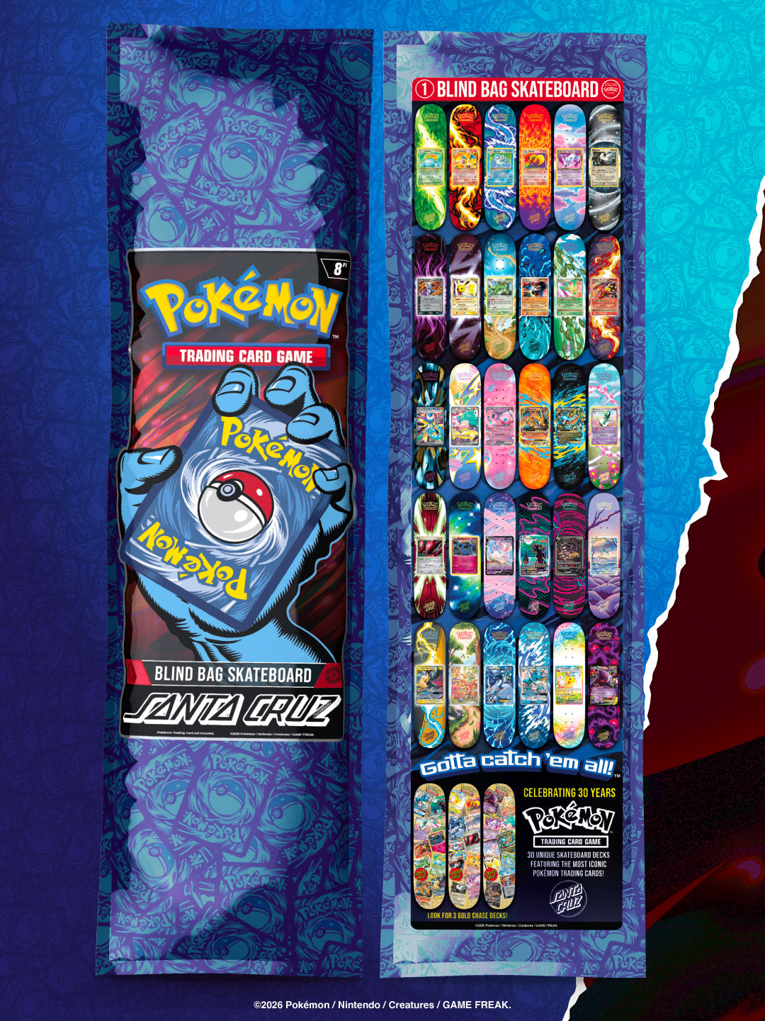 Santa Cruz X Pokemon Trading Card Game Blind Bag Skateboard Deck