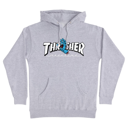 Santa Cruz X Thrasher Screaming Logo P/O Hooded Heavyweight Sweatshirt  Mens Grey Hthr