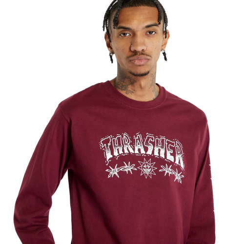 Thrasher Barbed Wire L/S Tee Burgundy