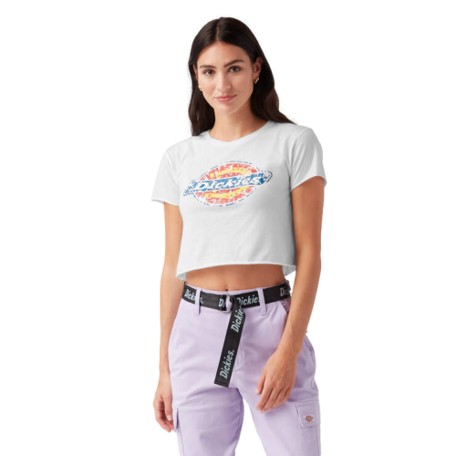 Dickies Distressed Logo Cropped T-Shirt Womens White