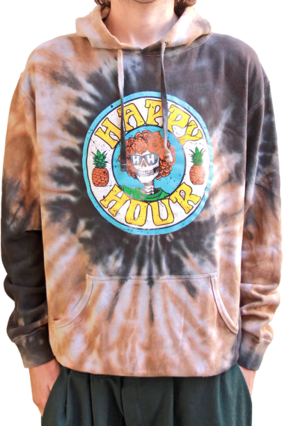 Happy Hour Skull And Roses Hoodie Tye Dye