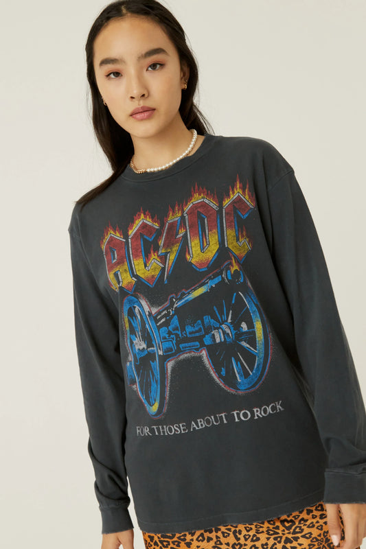 Daydreamer AC/DC For Those About to Rock Women's Oversized Long Sleeve T-Shirt
